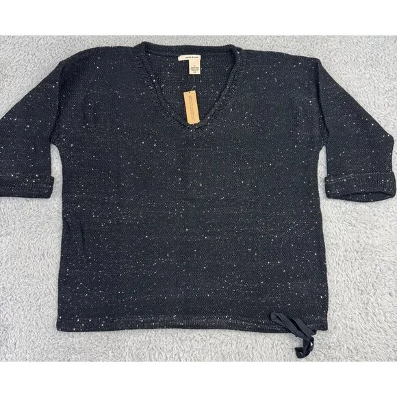 DKNY Jeans Womens XL Sequin V-Neck Sweater Black Light Soft Comfortable - Picture 6 of 14